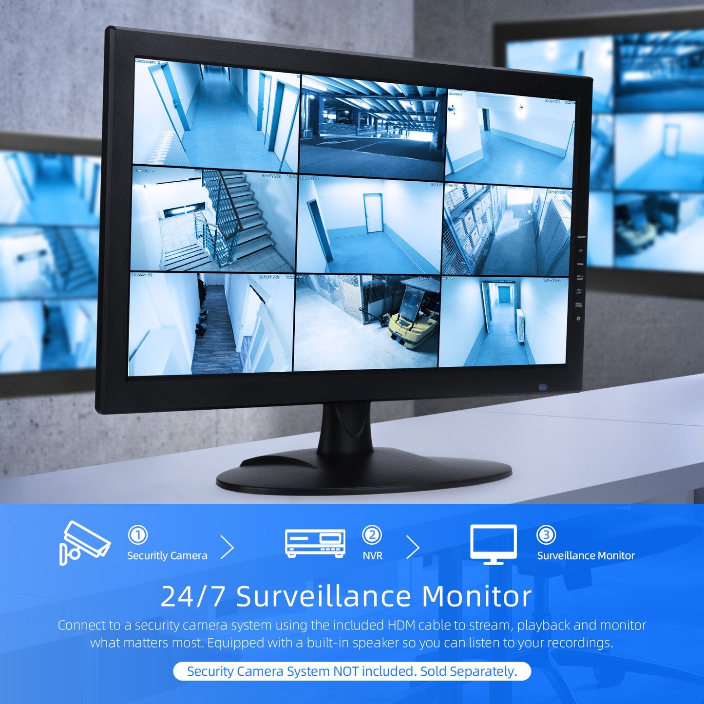 SVD 18.5 inch 24/7 surveillance monitor for DVR and NVR security systems