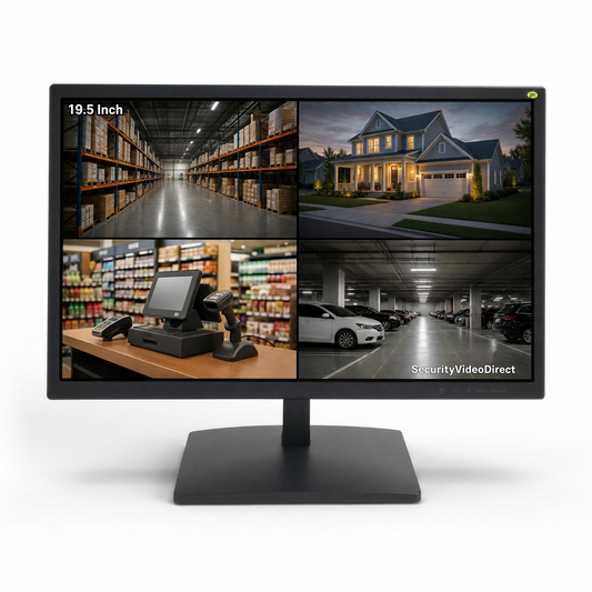 SVD 19.5 inch ECO security monitor displaying multiple camera feeds