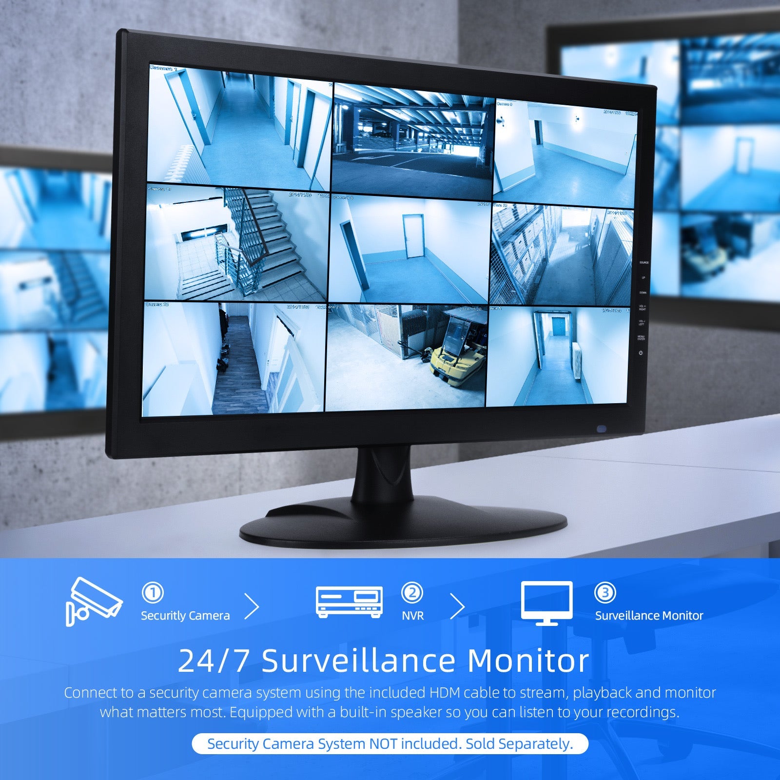 SVD 18.5 inch 24/7 surveillance monitor for DVR and NVR security systems