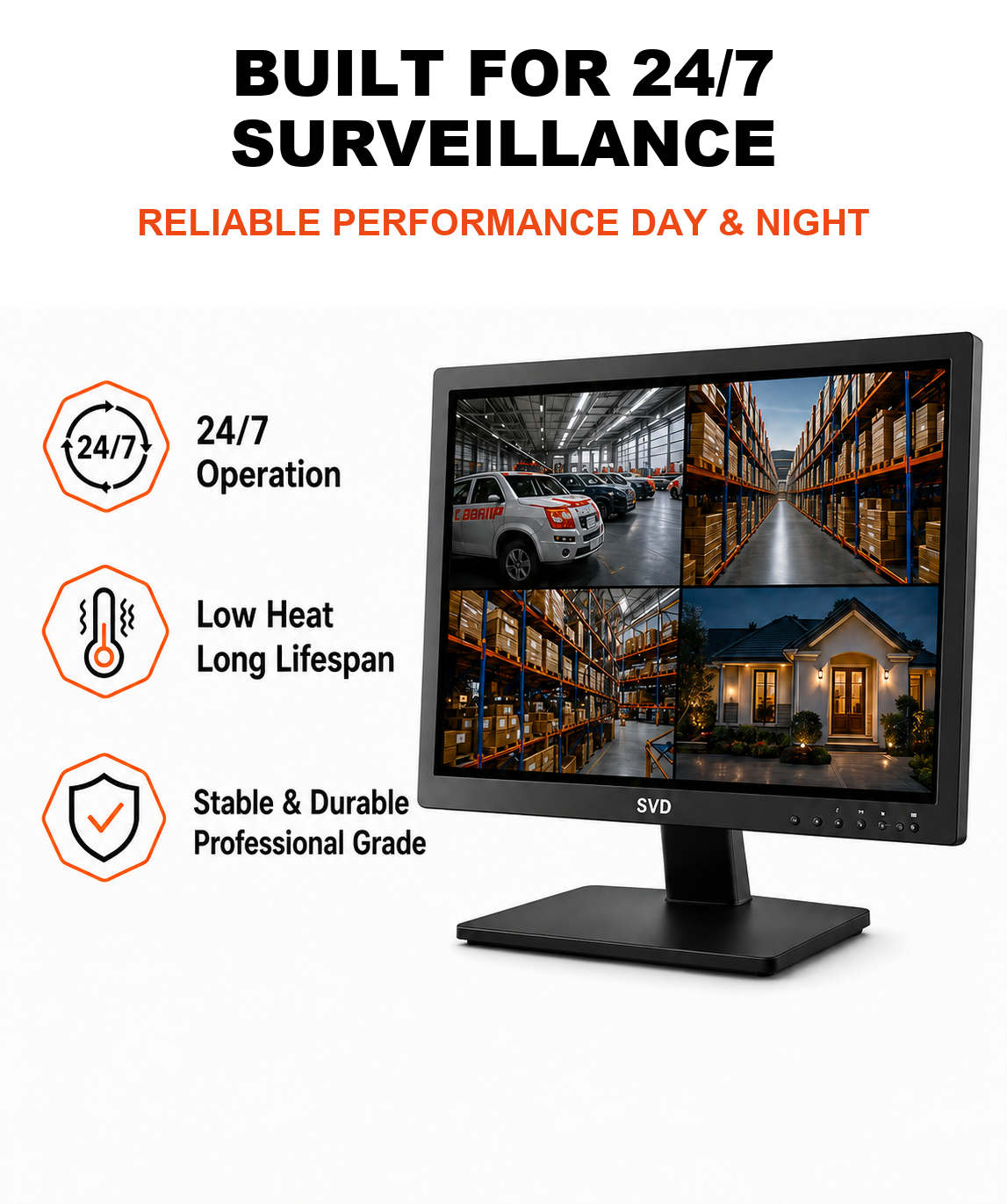 SVD 19.5 inch ECO security monitor designed for 24/7 surveillance viewing