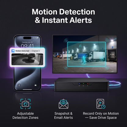 8 channel DVR motion detection zones and alert notifications